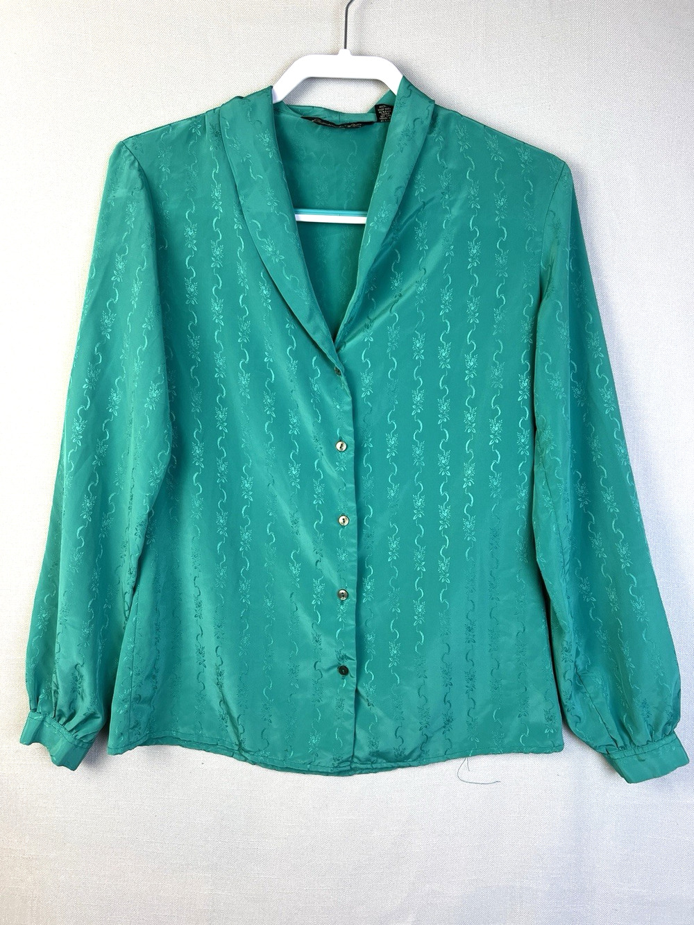 VIntage 70's Blouse The Limited Women 7 /8 Teal Green Button Front Work Feminine